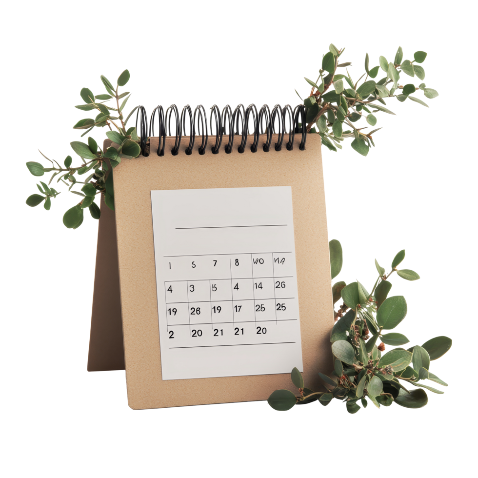 Table calendar for November displayed with green foliage on a clean transparent background, table calendar 2023 november isolated on transparent background png