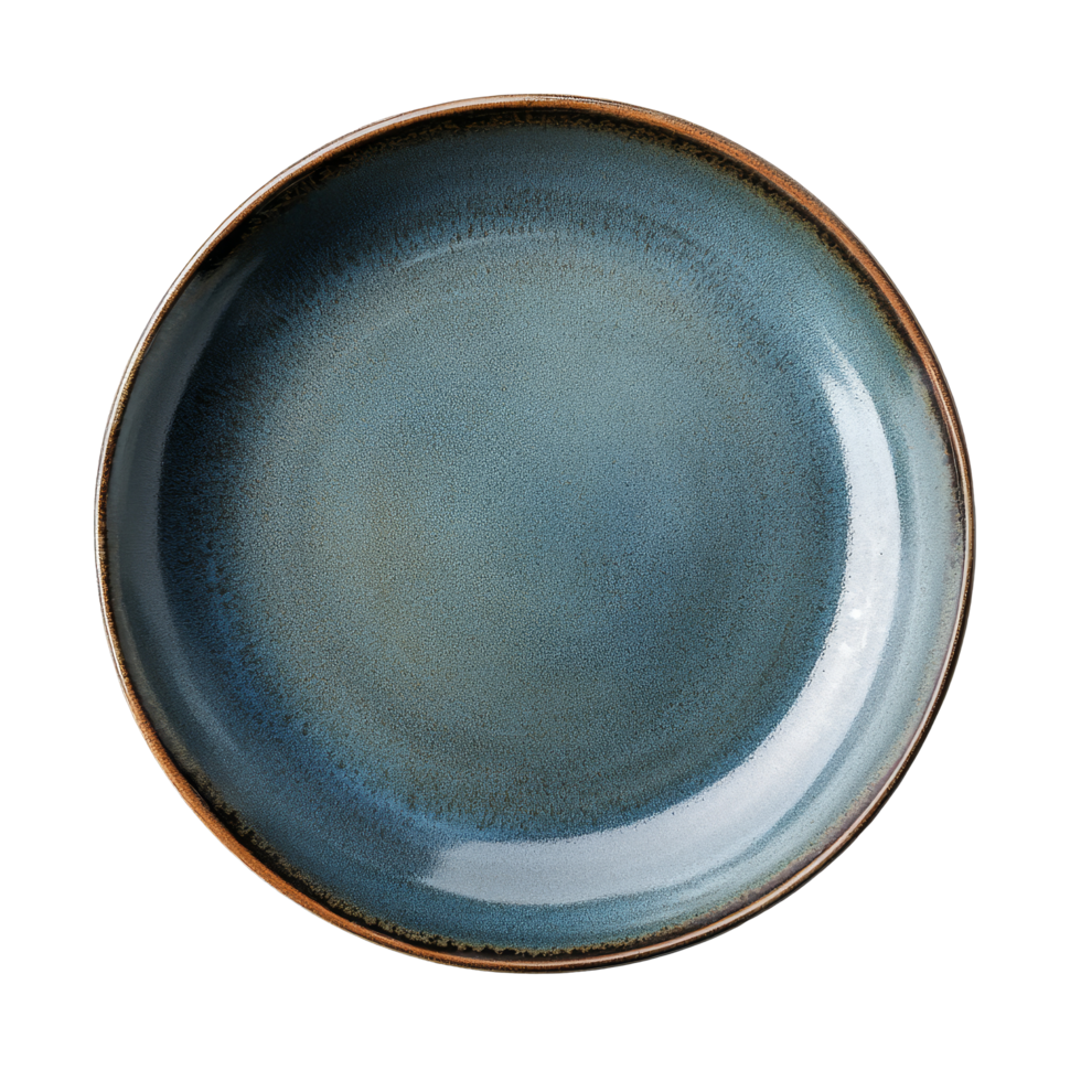 A top view of an empty ceramic plate with a unique glaze design isolated on a transparent background, top view empty ceramic plate isolated on transparent backgroundfile png