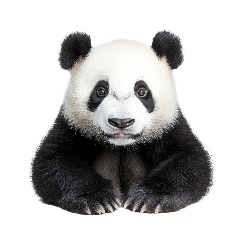 Panda sitting calmly against a transparent background, showcasing its distinctive black and transparent fur and friendly expression, Panda isolated transparent background png