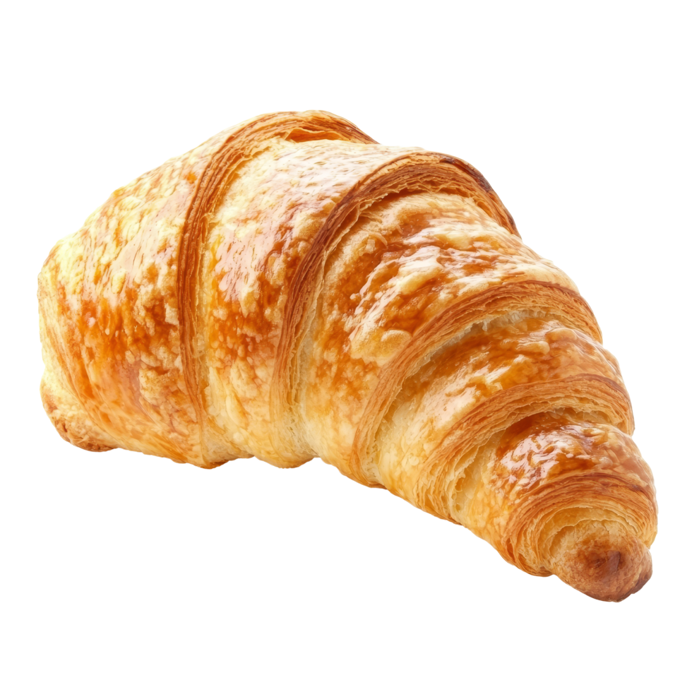 Freshly baked croissant isolated on a transparent background showcasing its flaky texture and golden crust, croissant isolated isolated on transparent background png
