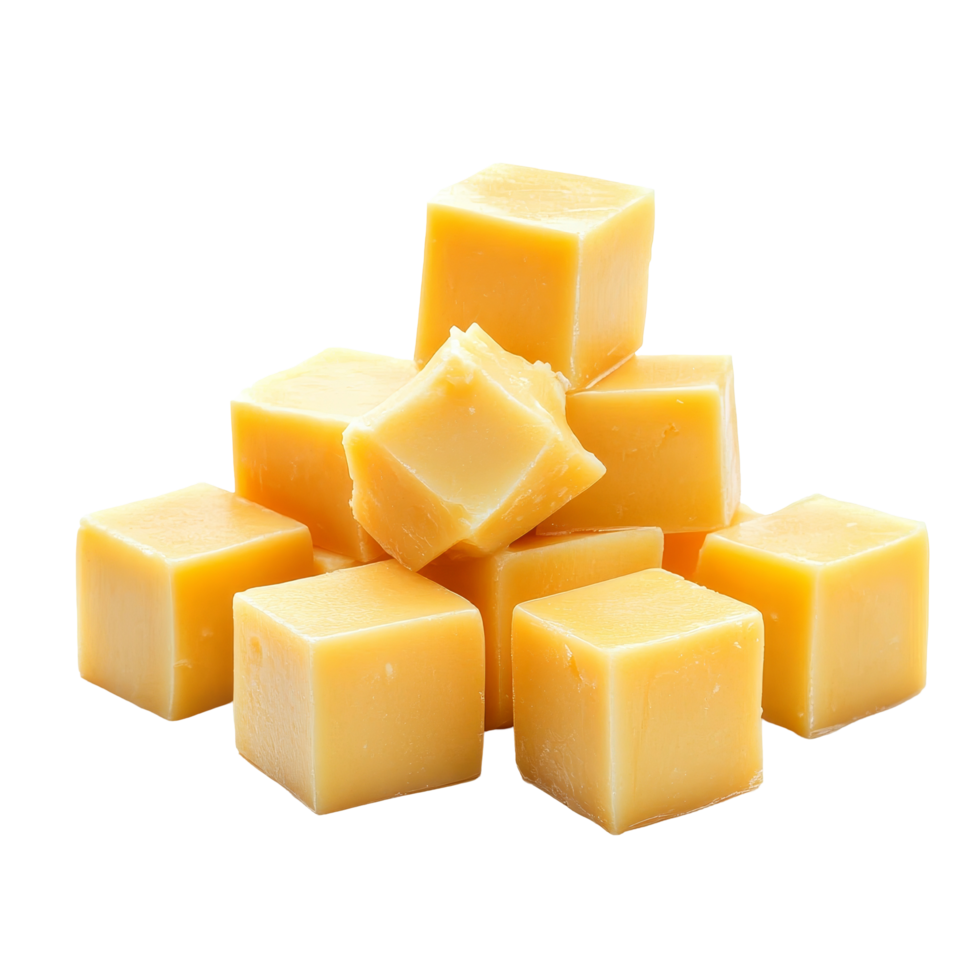 Delicious cheese cubes piled together on a bright background, perfect for snacking or adding to dishes in any kitchen, Cheese cubes isolated Stock Photo png