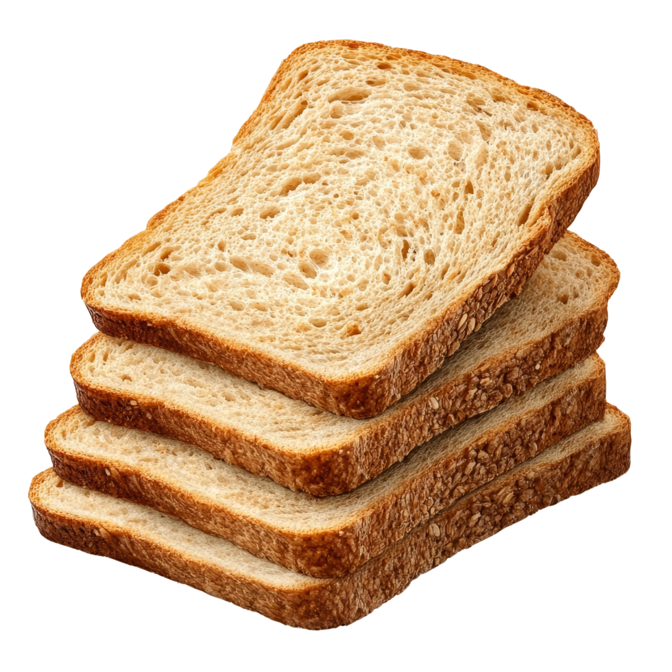 Whole grain sliced bread stacked on a transparent background for culinary use and nutritional display, whole grain sliced bread on transparent background png