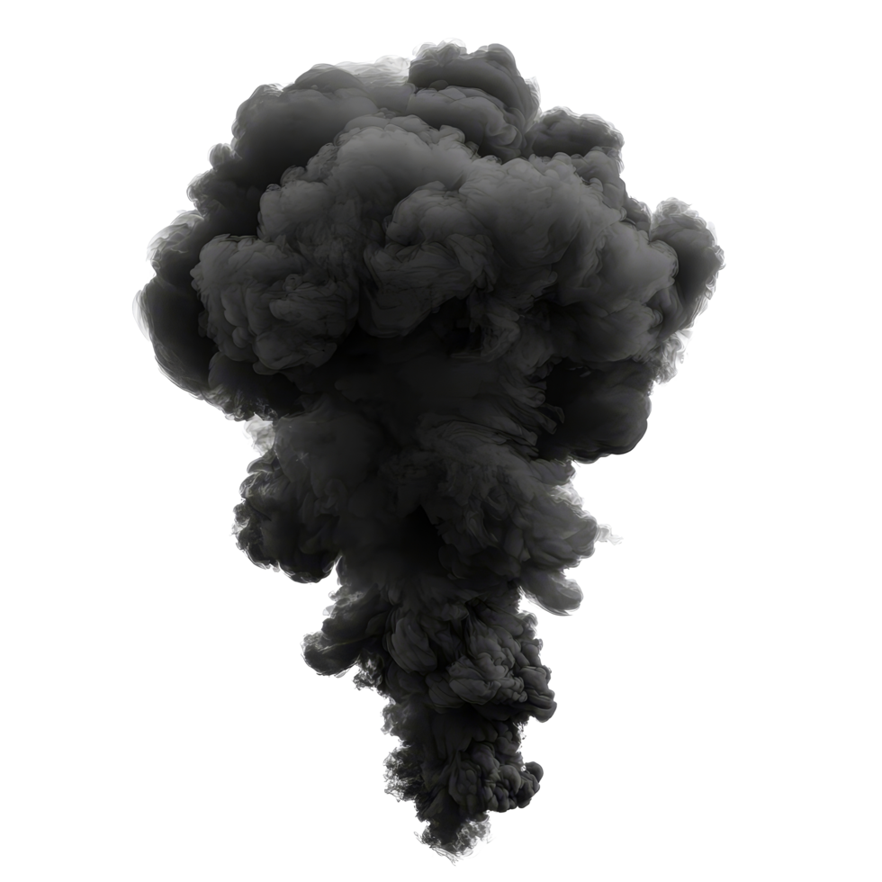 Black smoke billowing upward against a transparent background creating a dramatic isolated effect, black smoke or clouds isolated on transparent background png