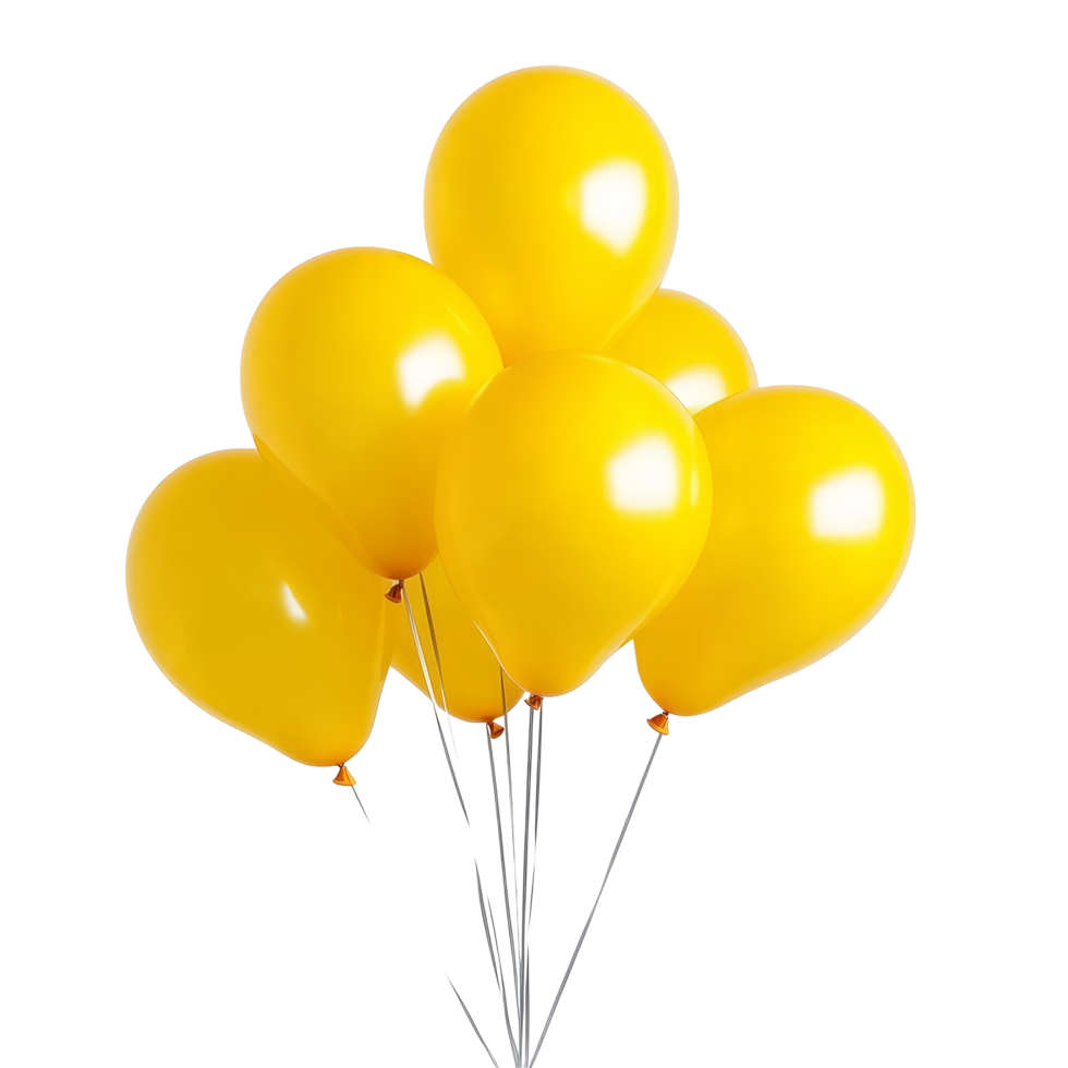 Bright yellow balloons grouped together against a clean transparent background for festive decoration or celebration, yellow balloons isolated on transparent background png