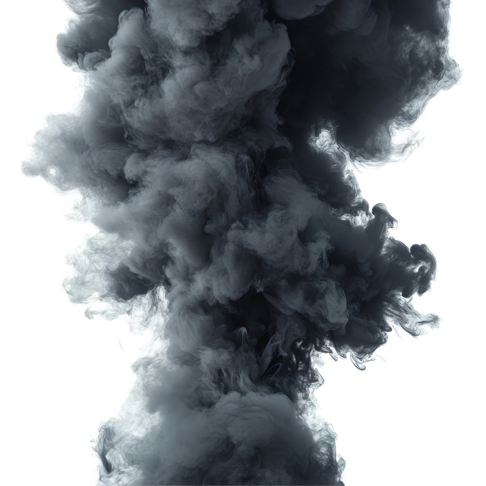 Black smoke rising dramatically against a transparent background creates a striking visual contrast, black smoke isolated on transparent background png