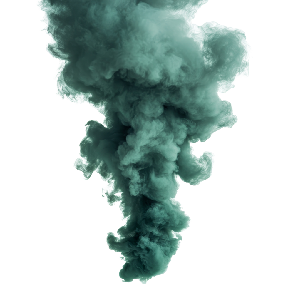 A dark green smoke cloud billows upward against a transparent background, creating a mystical and captivating visual display, dark green smoke cloud isolated on transparent background png
