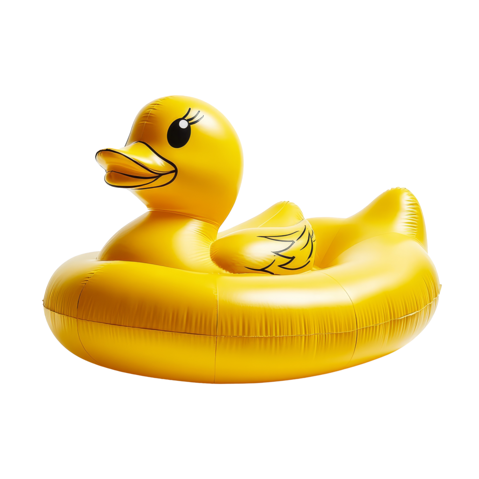 Bright yellow rubber duck pool float resting on a transparent background for summer fun and relaxation, Yellow Rubber Duck Pool Float On transparent background png