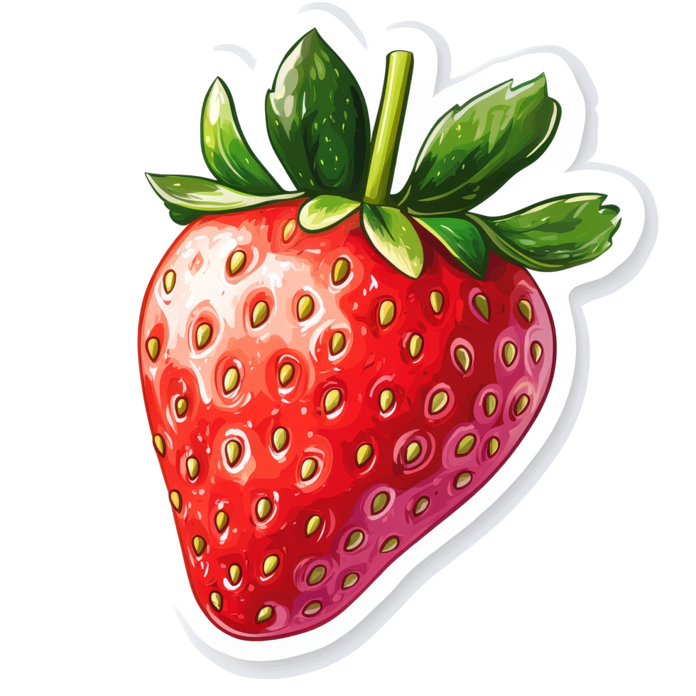 Bright and juicy strawberry sticker against a clean transparent background, perfect for creative projects and decor, Juicy strawberry sticker on transparent background png
