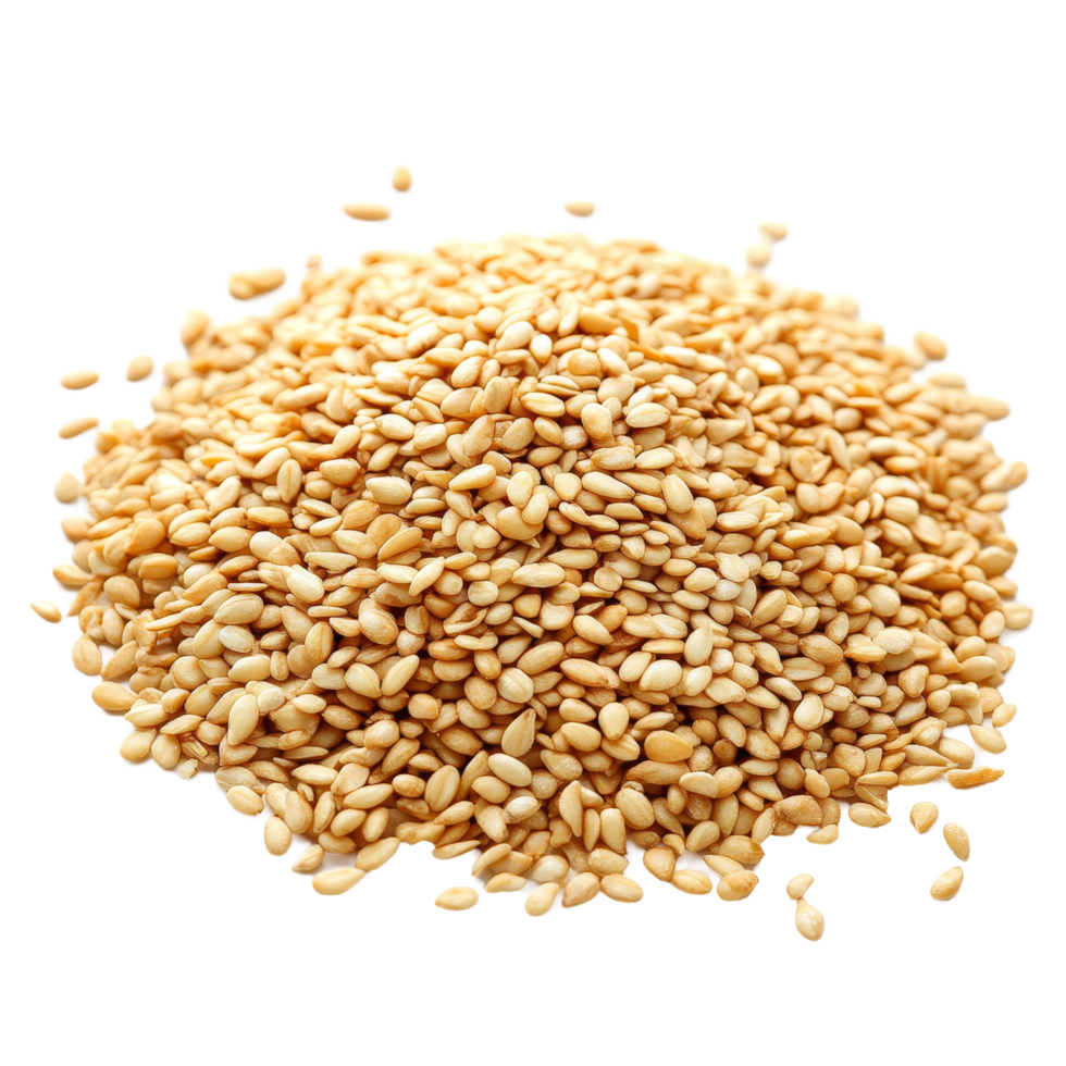 A closeup view of unseasoned sesame seeds piled on a clean transparent background ready for culinary use, sesame on transparent background png