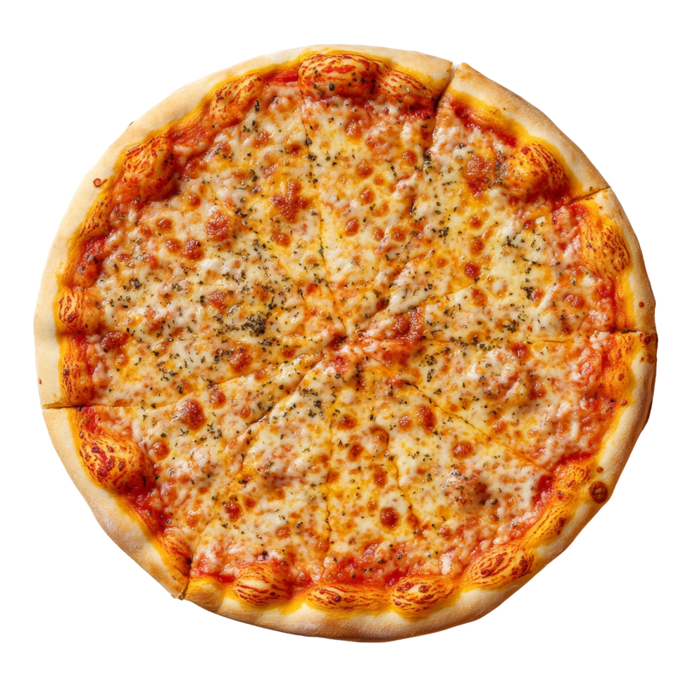 Delicious classic cheese pizza on a clean transparent background ready to be enjoyed fresh from the oven with a golden crust and bubbling cheese, Classic Pizza On transparent background png
