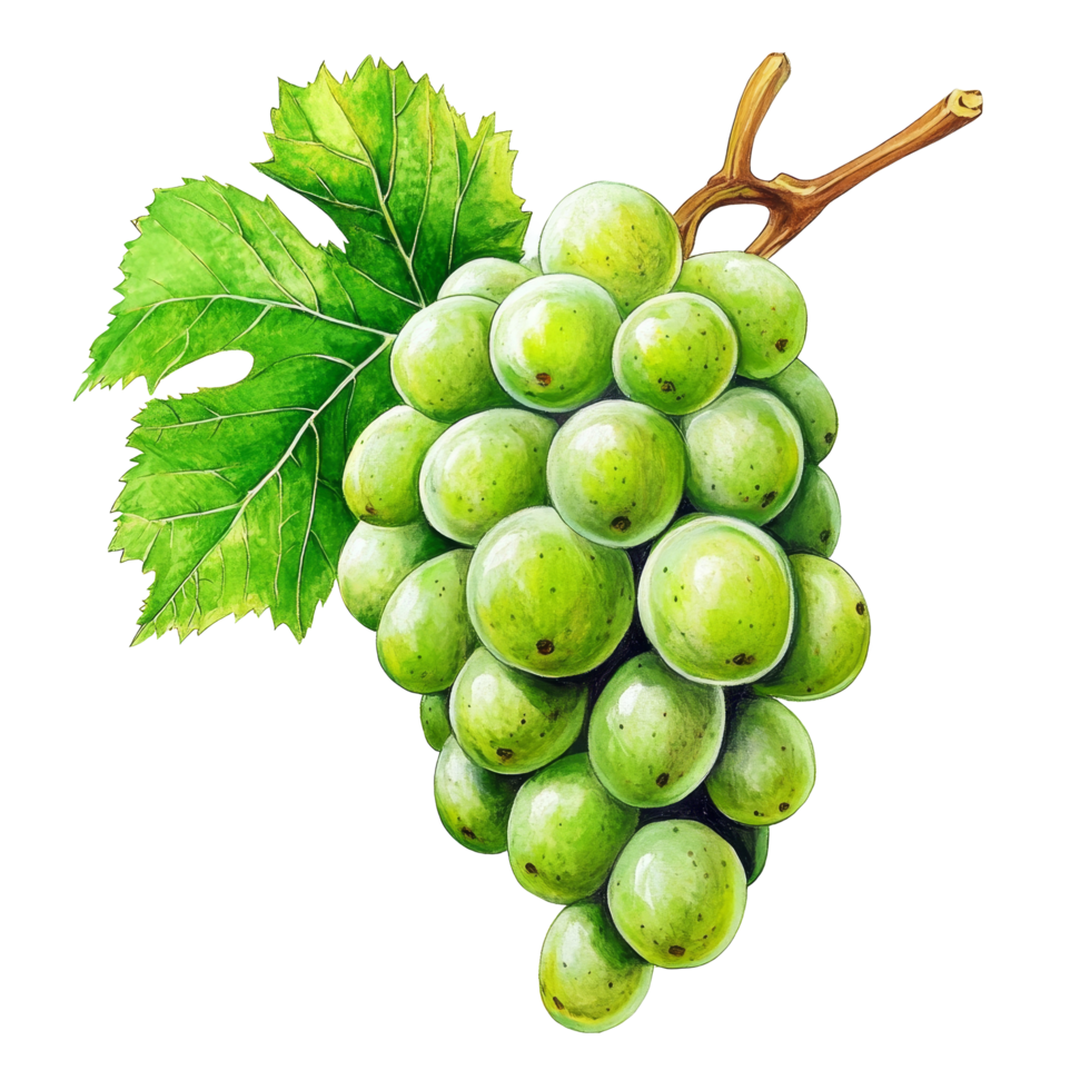Fresh green grapes on a clean transparent background showcasing their plumpness and vibrant color for a tasty appearance, Green grape on transparent background png
