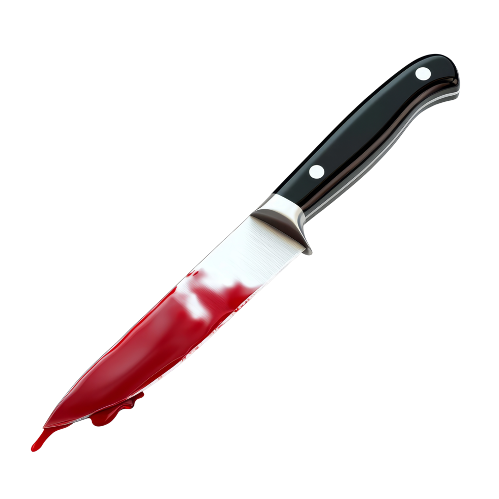 A bloodied kitchen knife resting on a transparent background, evoking a sense of horror and intrigue, Kitchen Knife with Blood Dripping on transparent background Horror Scene, Halloween png