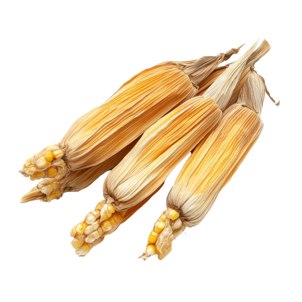 Fresh dried corn cobs grouped on a transparent background ready for culinary use and decorative purposes, Fresh tasty dried corn cobs on a transparent background png