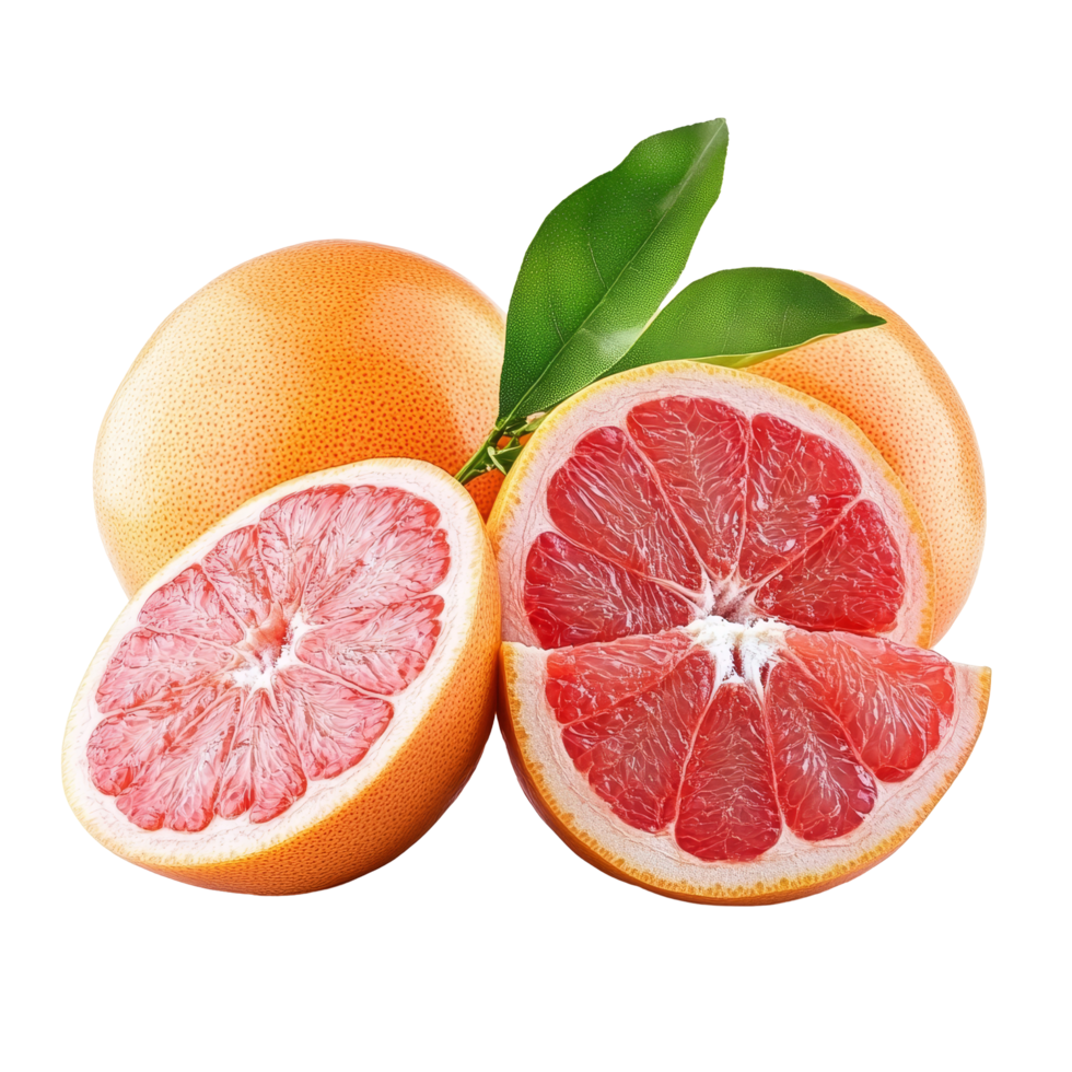 Fresh grapefruit halves and whole fruits displayed beautifully on a clean transparent background, grapefruit on transparent background png