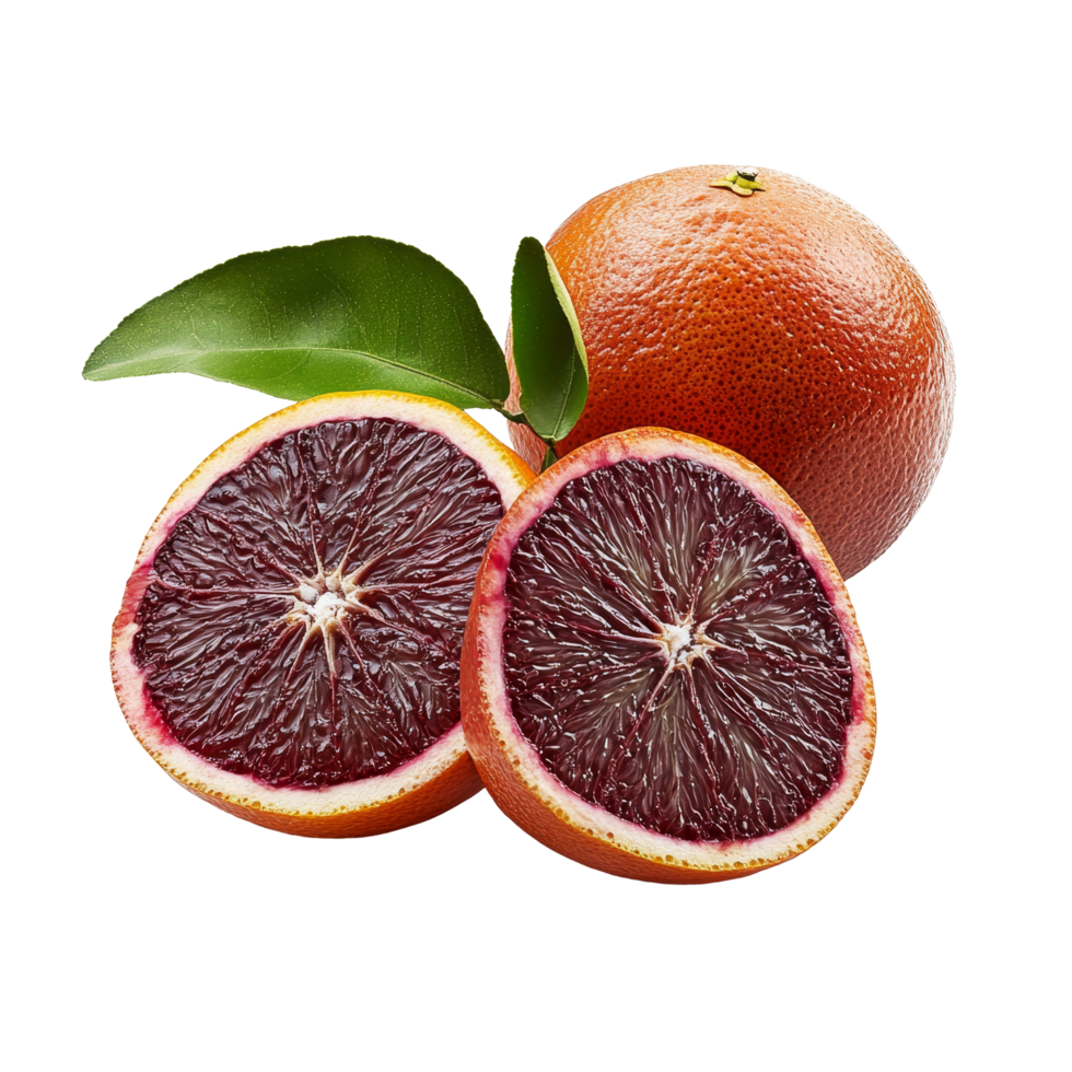 Fresh blood oranges with vibrant color displayed on a clean transparent background, Blood oranges isolated on transparent background png