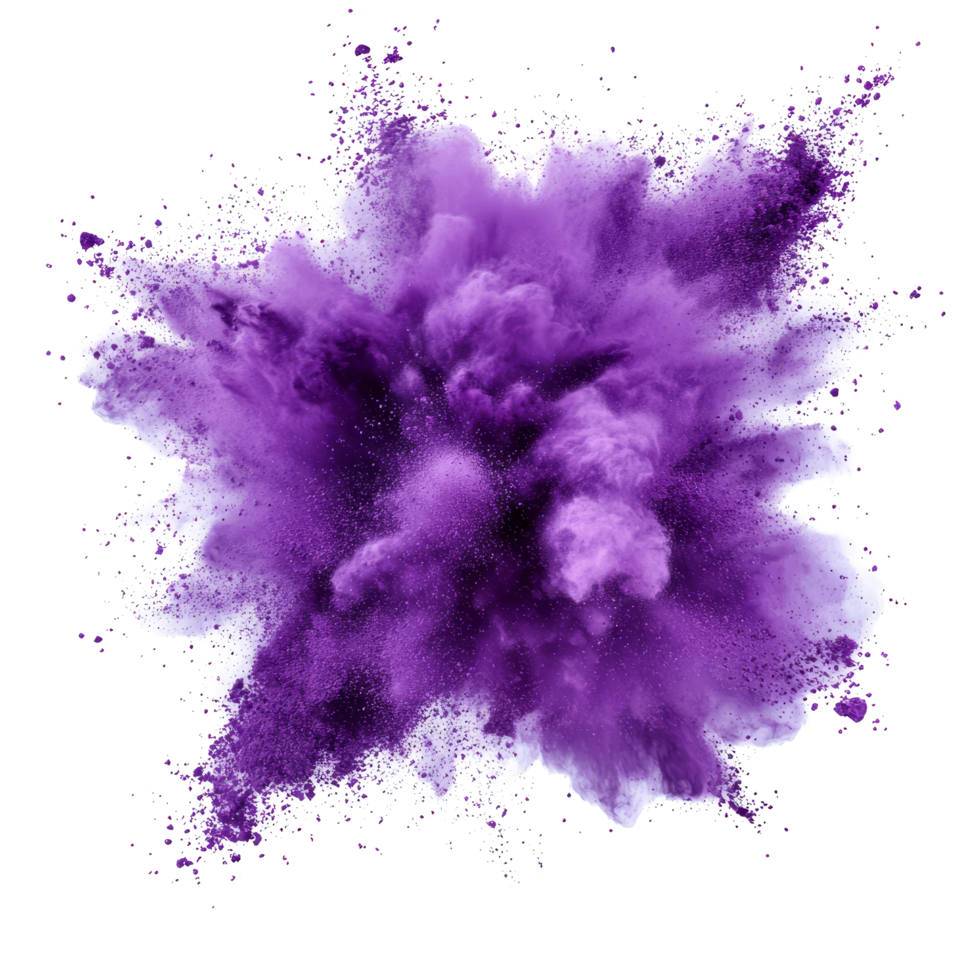 Vibrant purple powder explosion isolated on a transparent background showcasing dynamic motion and texture, purple powder pulver explosion isolated on transparent background png