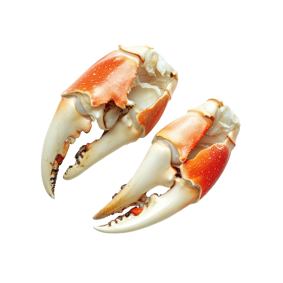 Boiled crab claws placed on a transparent background showcasing their vibrant colors and textures, Boiled crab claws isolated on transparent background png