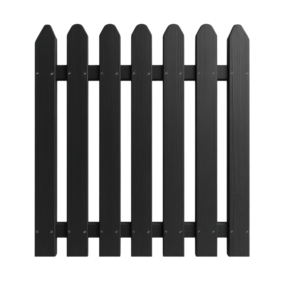 Modern black wooden fence design against a transparent background ideal for contemporary outdoor spaces, modern black wooden fence, simple design, transparent background png