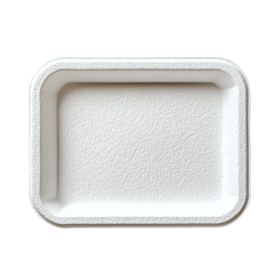 Simple foam tray on a clean transparent background ideal for food presentation and packaging needs, Foam tray on transparent background png