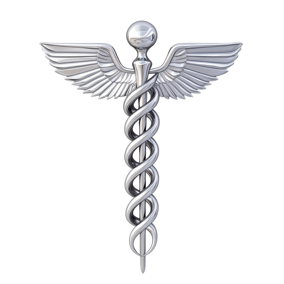 Caduceus medical symbol rotating on a transparent background, representing healthcare and wellness in a sleek design, Caduceus Medical symbol 3d isolated rotating on a transparent background png