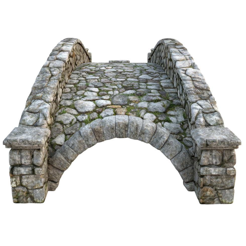 Medieval stone bridge with a cobblestone surface against a transparent background showcasing architectural design, Medieval Stone Bridge transparent background png