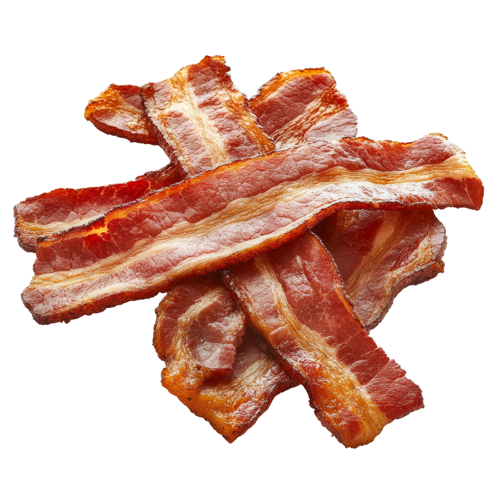 Freshly smoked bacon strips isolated on a clean transparent background ready for culinary use or gourmet dishes, Smoked bacon isolated png