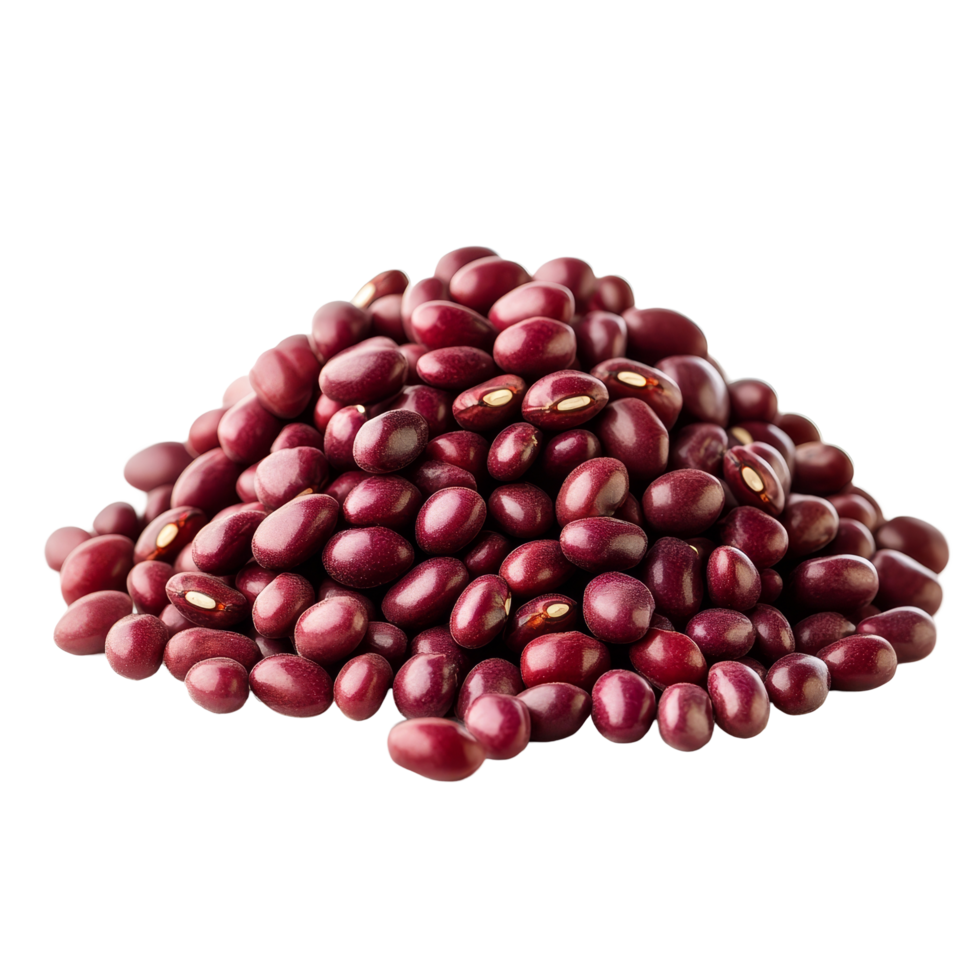 Adzuki red beans in a natural pile on a clean transparent background showcasing their rich color and unique shape, red beans adzuki isolated on transparent background png