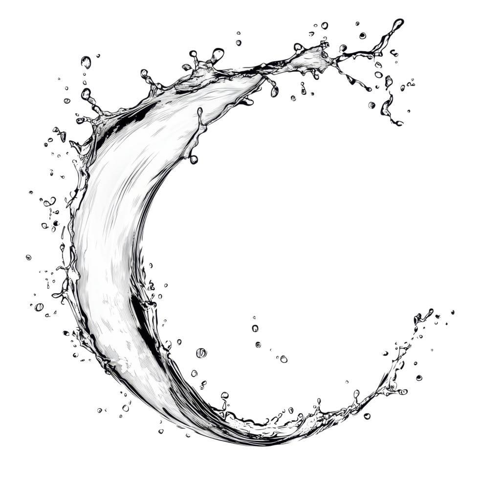 Elegant curve of a water splash captured in high detail, showcasing dynamic motion and intricate liquid formations, Curve water splash isolated Stock Illustration png