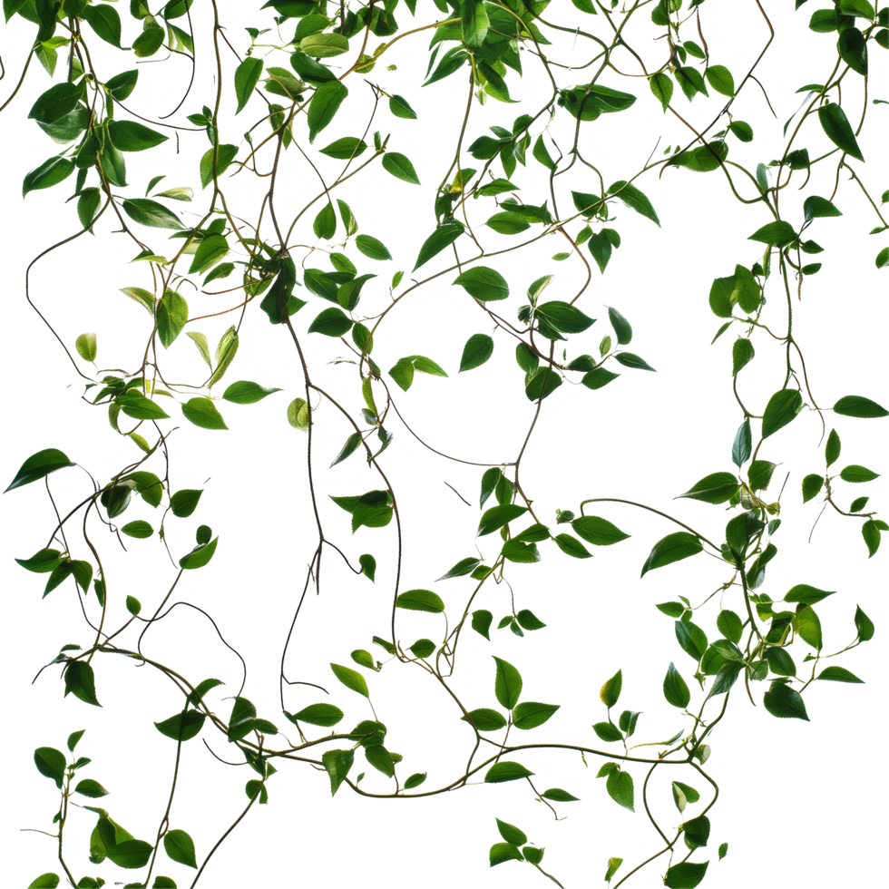 Messy jungle vines intricately cascading against a stark transparent background creating a striking visual contrast, Messy Jungle Vines on transparent background png