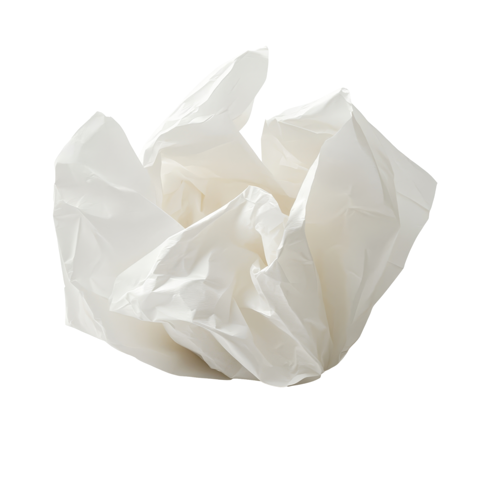 Crumpled transparent tissue paper on a smooth transparent background creating a minimalist visual aesthetic, tissue paper on transparent background png