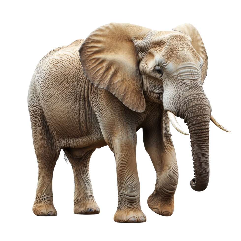 Elephant walking gracefully on a transparent background, showcasing its majestic features and strong presence, of elephant isolated on transparent background png