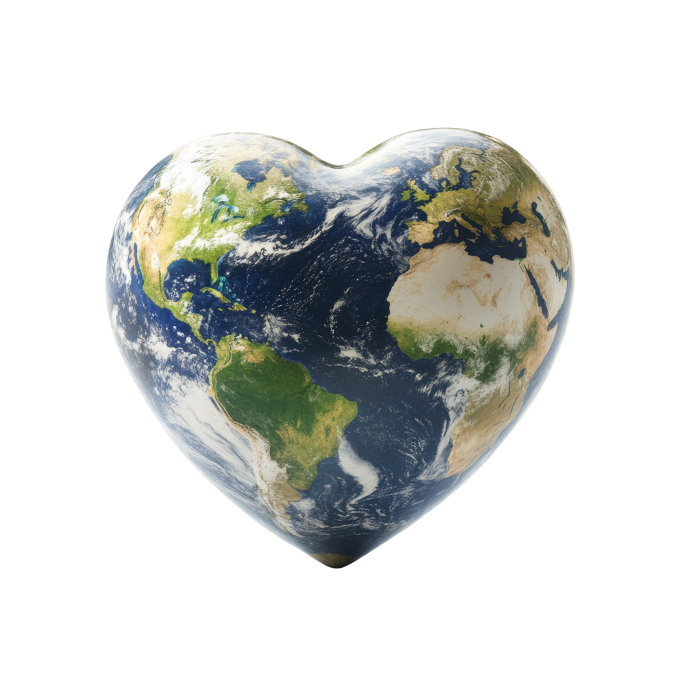 A heartshaped globe emphasizing love for the Earth on a clean transparent background, heart shaped earth globe transparent background png