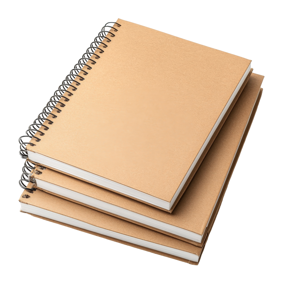 Spiral notebooks stacked on a transparent background ready for writing and notetaking, Spiral Notebooks Isolated on transparent background png
