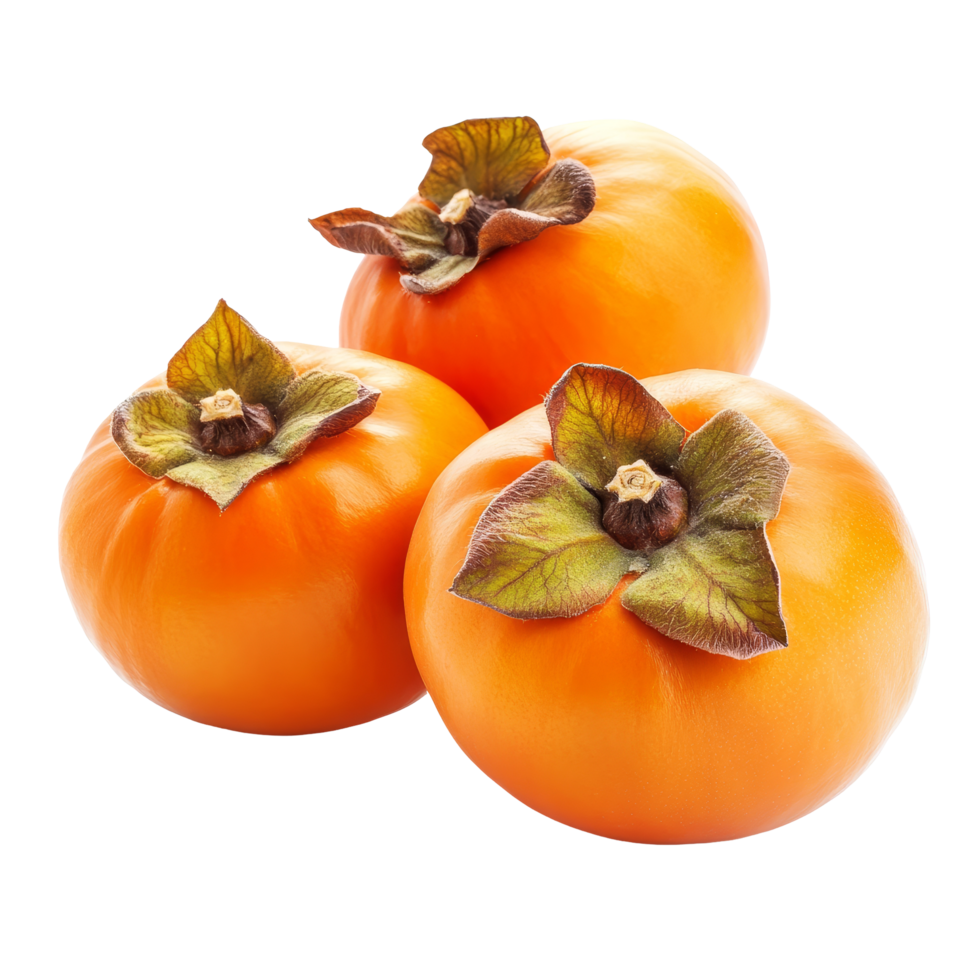 Fresh ripe persimmons displayed on a clean transparent background, showcasing their vibrant color and unique shape, fresh ripe persimmons isolated on transparent background png