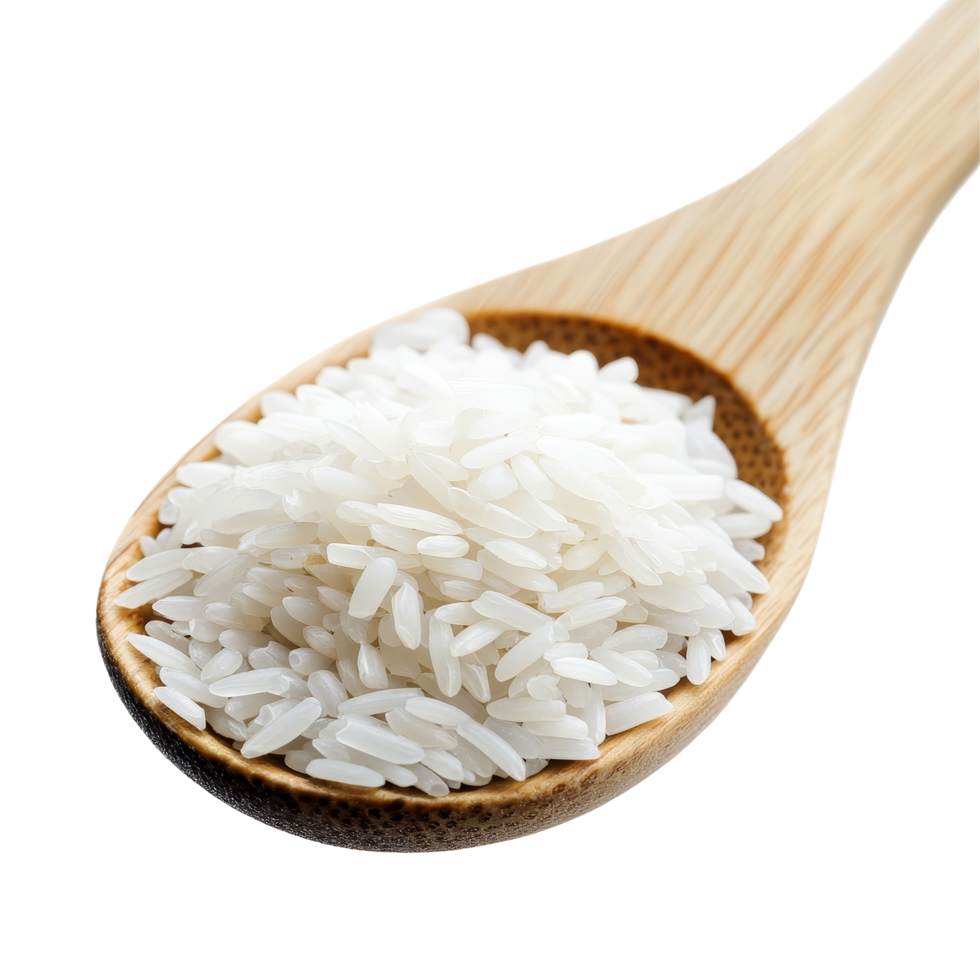 transparent rice in a wooden spoon isolated on a clean transparent background for culinary or ingredient purposes, Rice in wood spoon isolated on transparent background png
