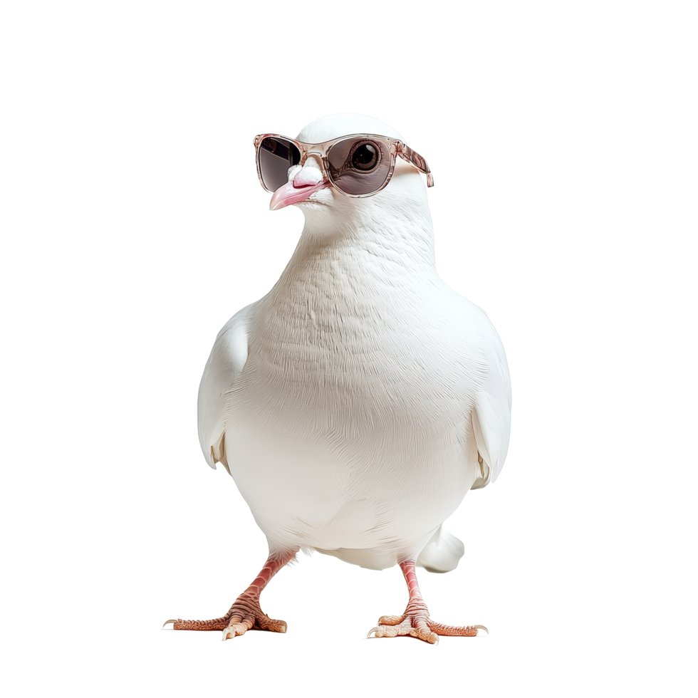 A stylish dove with sunglasses poses against a transparent background showcasing its unique charm and personality, Dove wearing sunglasses transparent background png