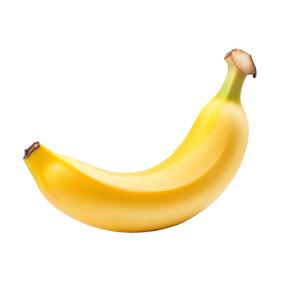 Fresh ripe banana resting on a smooth transparent surface, showcasing its vibrant yellow color and natural curves, fresh banana on transparent backgroundfile png