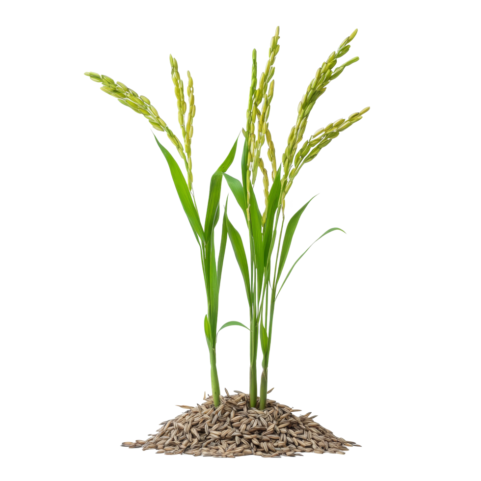 Growing rice seedlings against a transparent background showcasing the planting process and natural growth cycle, Rice seedlings plant on transparent background png