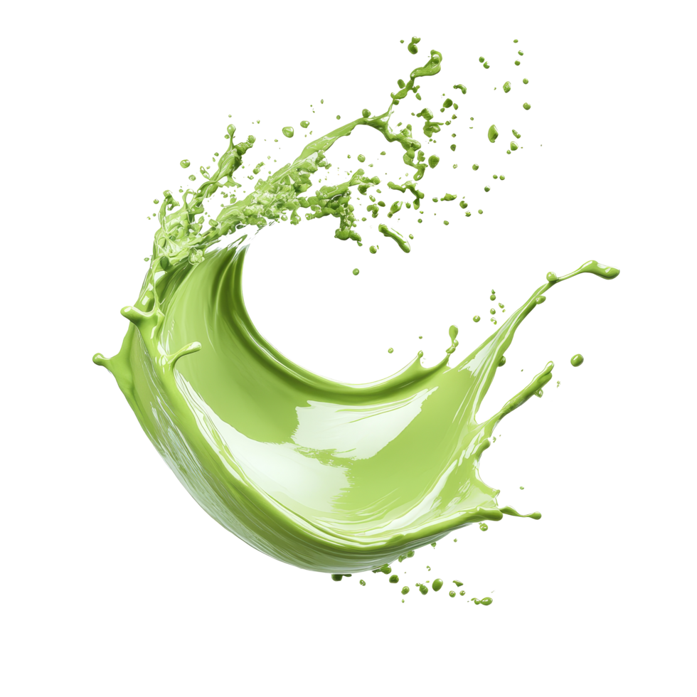 Thick milky green tea matcha splash creating a wave shape on a transparent background, Milky Green Tea Thick Matcha Splash in Form of Wave Isolated on transparent background png