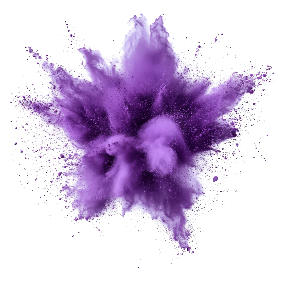 Purple powder explosion isolated on a transparent background creating a vibrant visual effect in a controlled environment, purple powder pulver explosion isolated on transparent background png