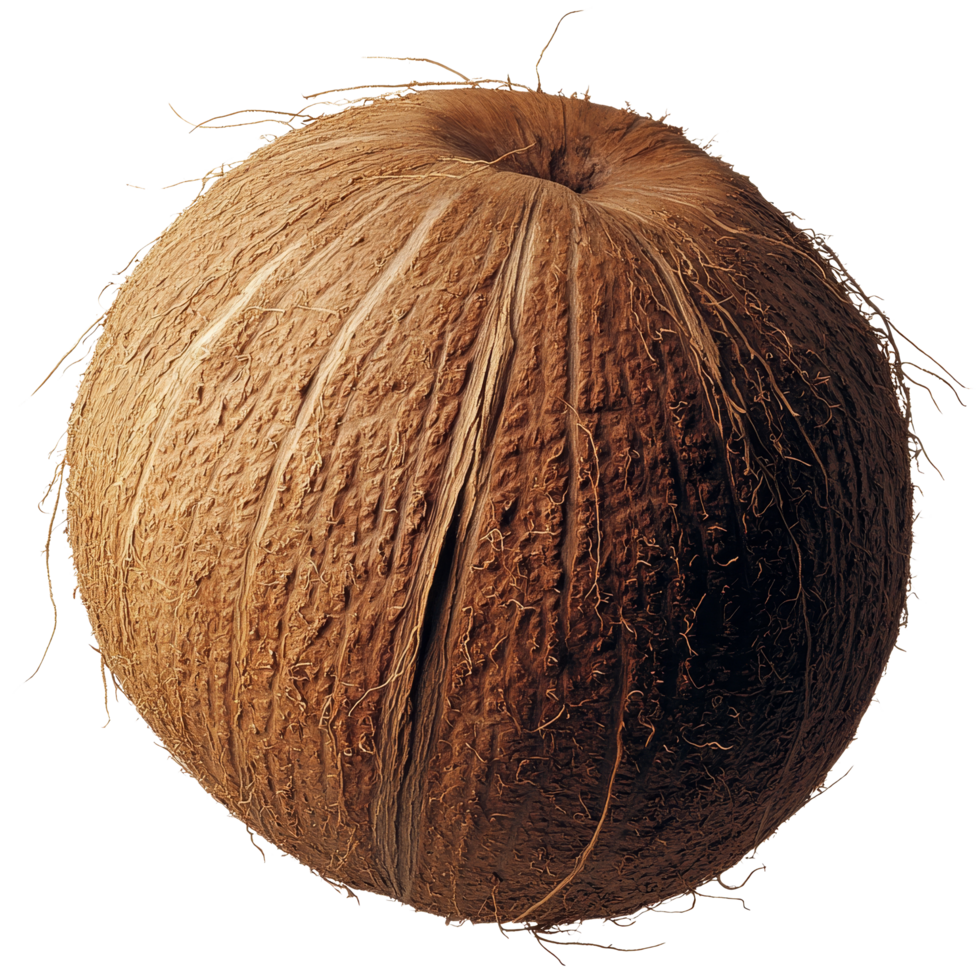 Coconut on isolated background highlighting its rough texture and natural fibers against a simple backdrop, coconut on isolated background png