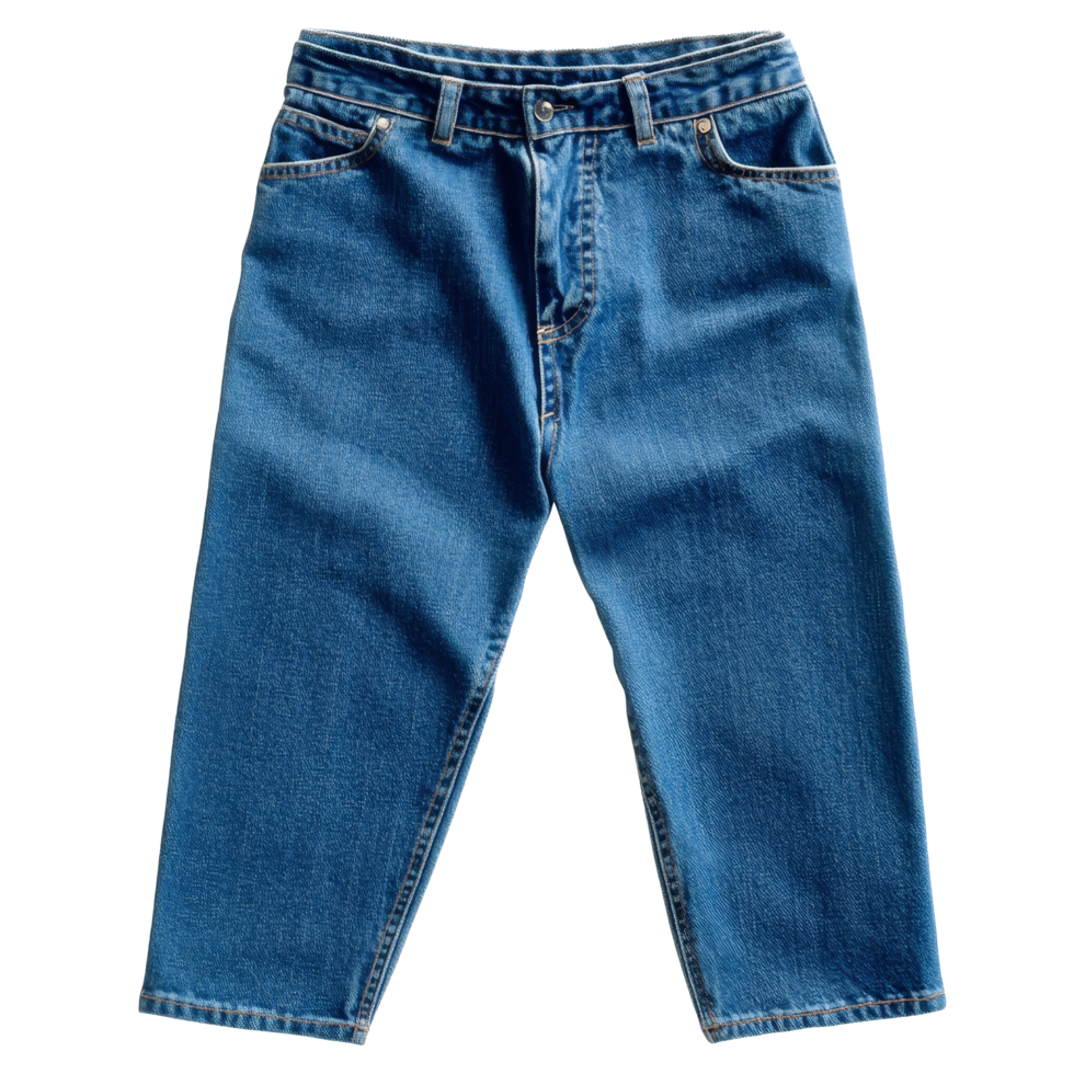 Front view of blank, empty denim jeans displayed on a plain transparent background for design review, Blank empty jeans pants frontside on transparent background png