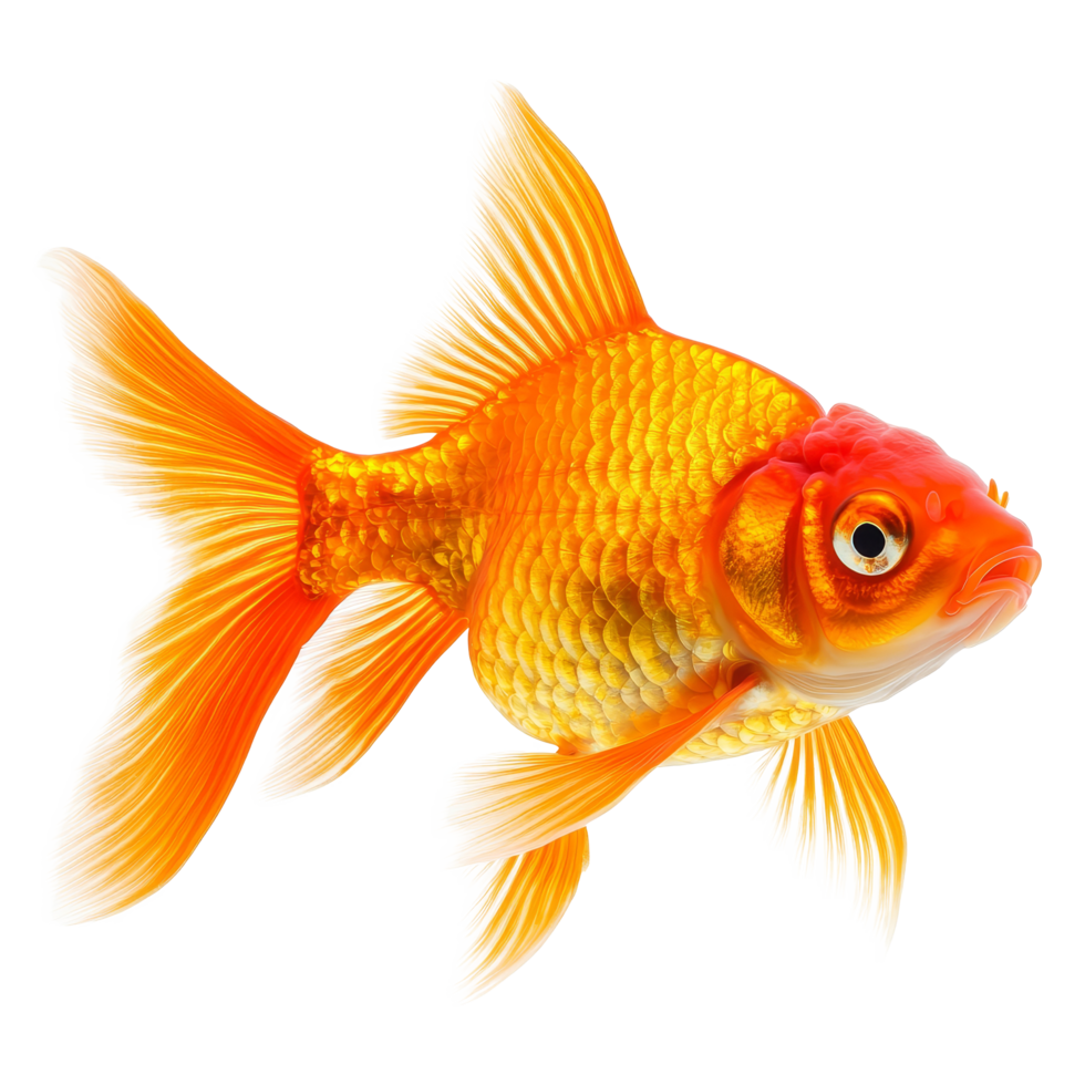 Bright orange goldfish isolated on a transparent background showcasing its vibrant colors and delicate fins in natural posture, Orange Goldfish Isolated on transparent background png