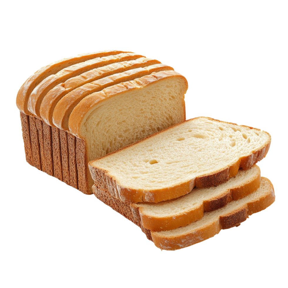 Freshly sliced bread isolated on a clean surface, showcasing its soft texture and uniform cut, Sliced bread isolated png