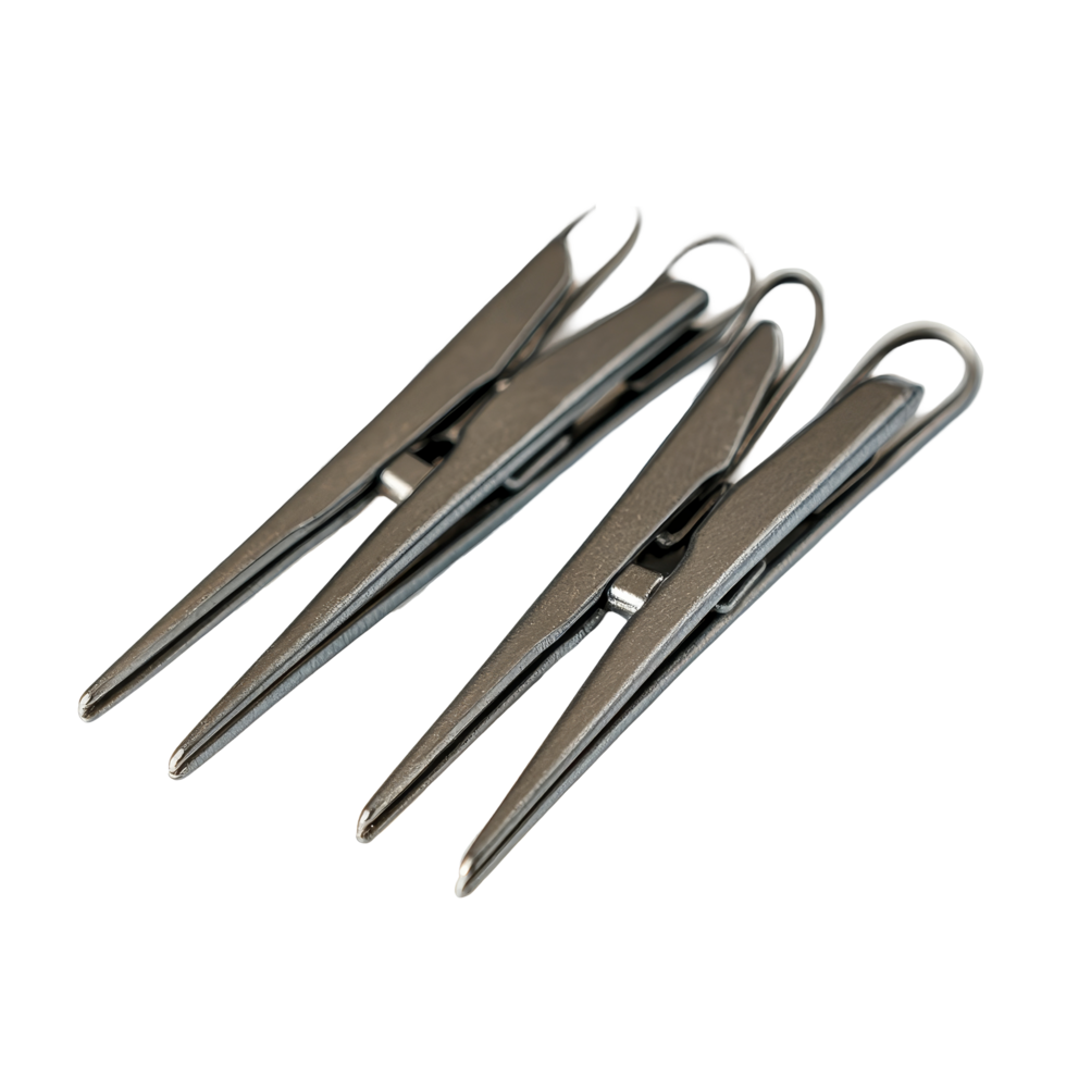 Stainless steel clothespins arranged neatly on a clean transparent background for versatile household use, Stainless clothespins on transparent backgroundfile png