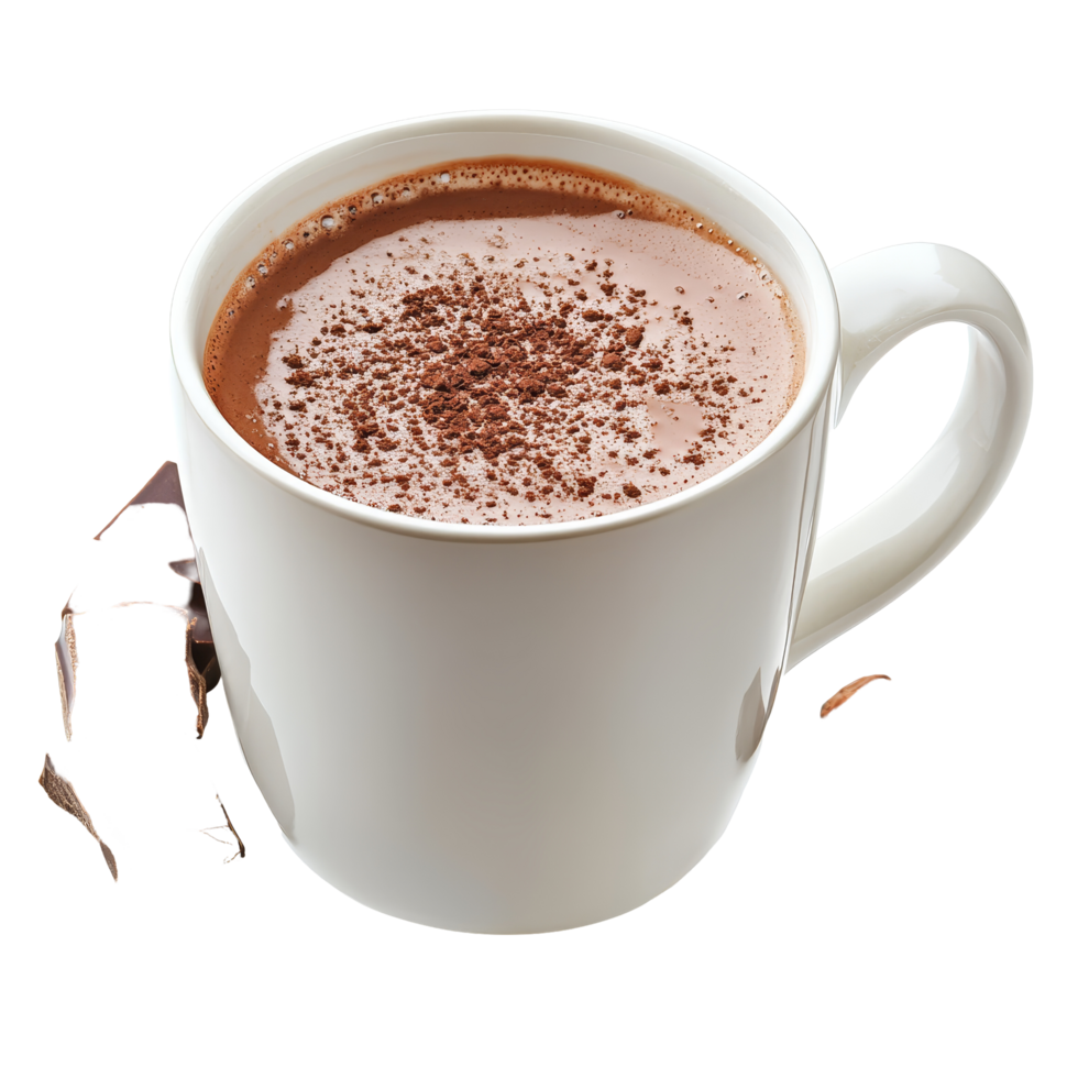 Enjoy a warm cup of delicious creamy hot chocolate with chocolate pieces on a transparent background, Delicious creamy hot chocolate on transparent background png