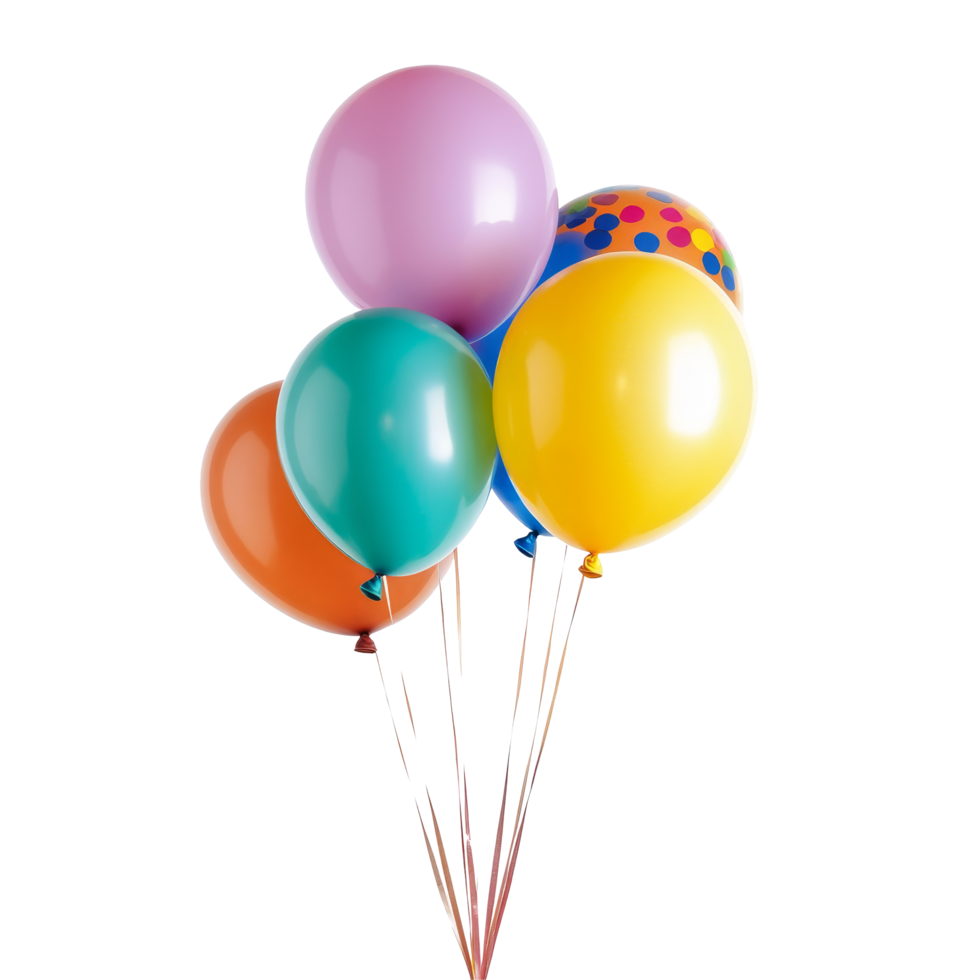 Colorful birthday balloons floating against a plain transparent background for a cheerful celebration, Multiple bithday balloons on transparent background png