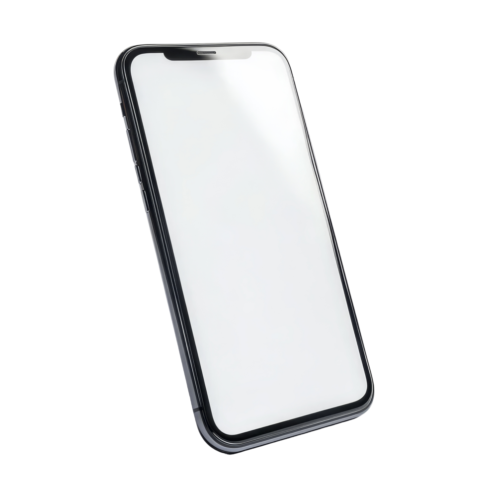 Modern smartphone mockup on a clean transparent background showcasing its sleek design and empty screen, modern smartphone on transparent background . Mock up phone with blank screen png