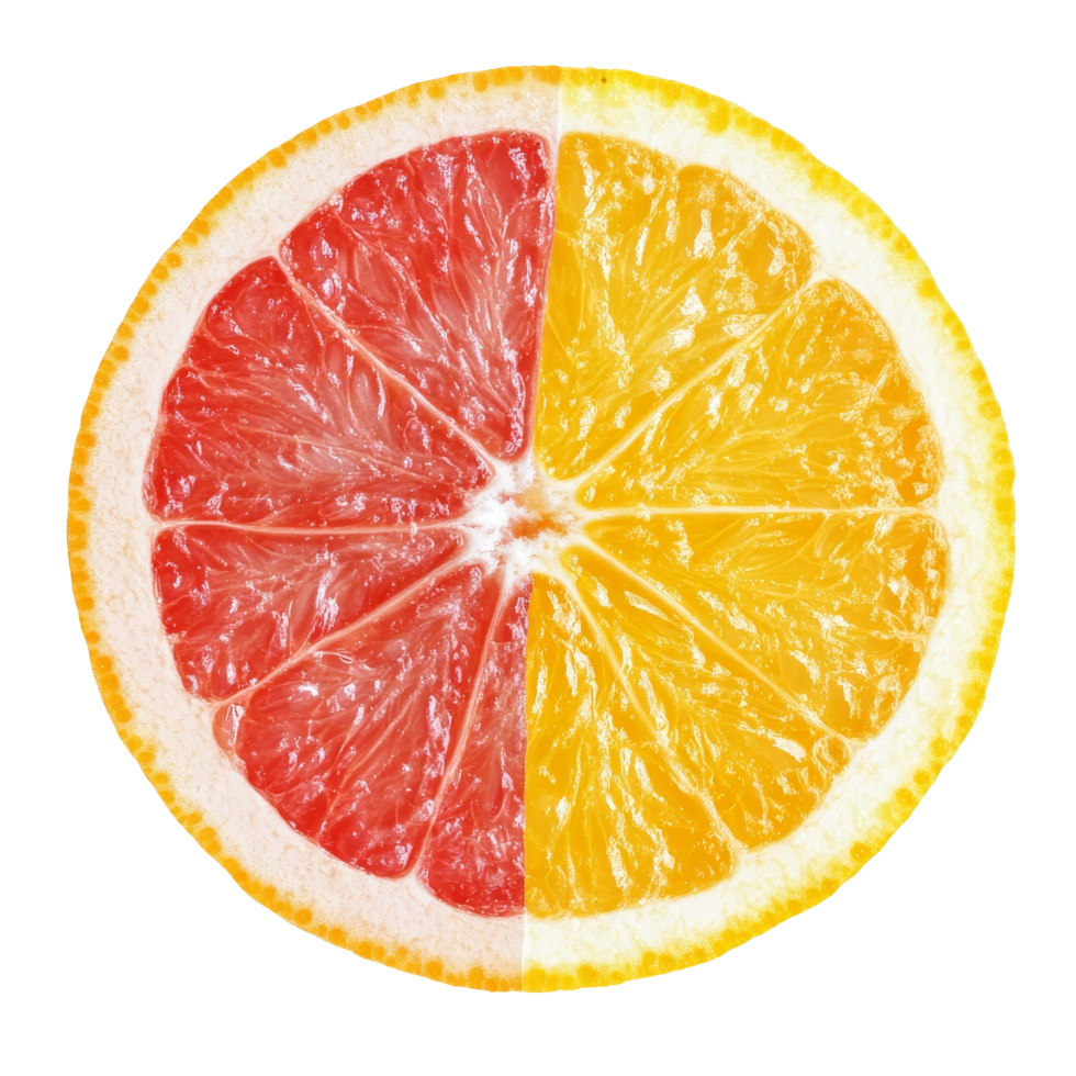Vibrant orange grapefruit and lemon slice isolated on a bright transparent background, orange grapefruit lemon slice isolated on transparent background png