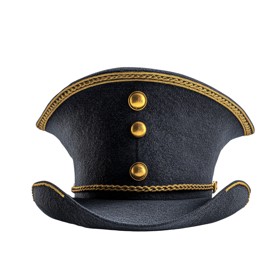 Classic captain hat displayed against a clean transparent background emphasizing its distinct shape and design features, Captain Hat Isolated on transparent background png